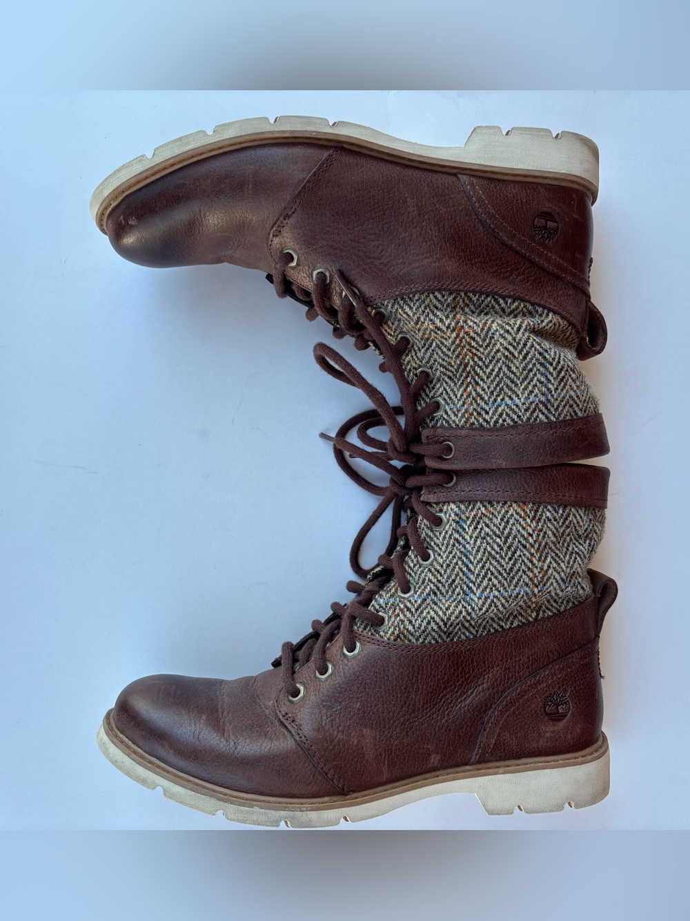 Timberland Harris Tweed Brown Leather Boots Women Size 8